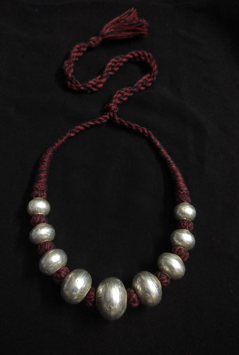 Wax Beads Silver Necklace (oversized beads)